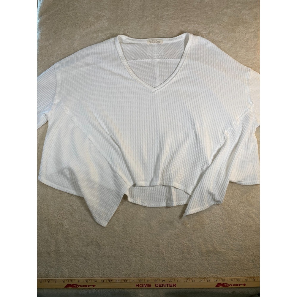Free People Women Large White Caroline Thermal Top Waffle Knit Pullover